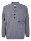 Aion Button-placket Patch-pocket Sweater In Gray