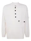 Aion Button-placket Patch-pocket Sweater In White