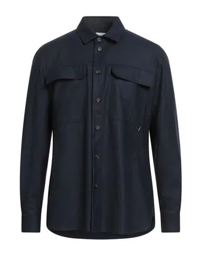 Aion Man Shirt Navy Size 38 Virgin Wool, Cashmere In Blue
