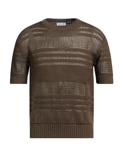 Aion Man Sweater Dark Brown Size 42 Cotton