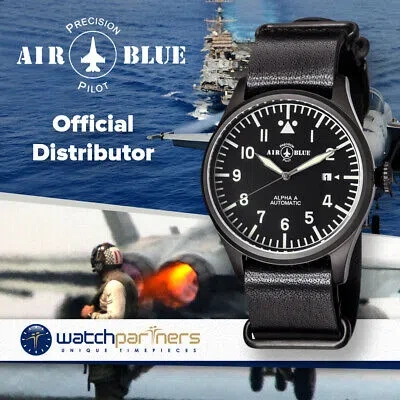 Pre-owned Air Blue Alpha A Pvd Pilots Watch Auto Date Sapphire Crystal 44mm Case