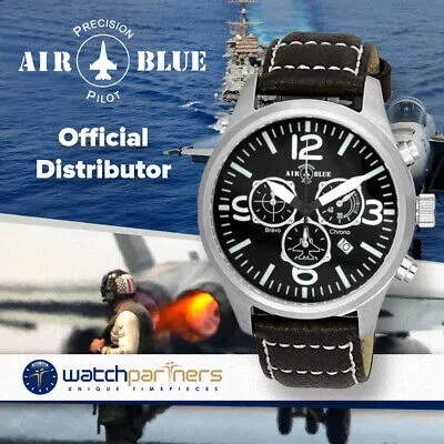 Pre-owned Air Blue Bravo Chrono Cockpit Ss 44mm Case Sapphire Crystal 10atm Black Dial