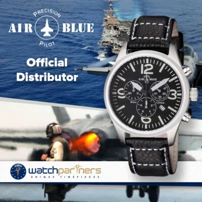 Pre-owned Air Blue Bravo Chrono Ss Swiss Quartz Pilots Watch Date 44mm Case Black Dial
