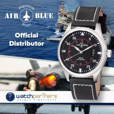 Pre-owned Air Blue Delta Auto Ss Watch Stainless Steel 44mm Case Sapphire 10atm Black Dial