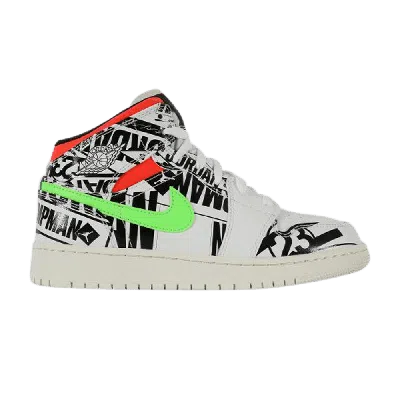 Pre-owned Air Jordan 1 Mid Gs 'all Over Logos' In White
