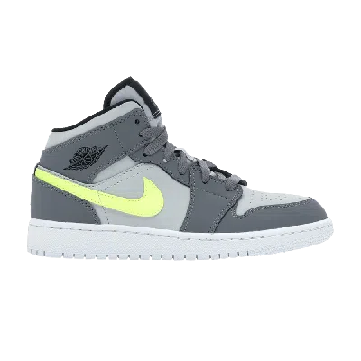 Pre-owned Air Jordan 1 Mid Gs 'gun Smoke Volt' In Grey
