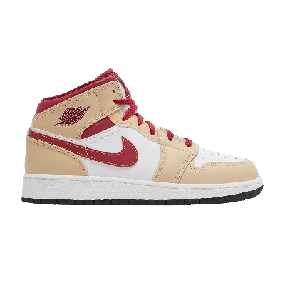 Pre-owned Air Jordan 1 Mid Gs 'light Curry Cardinal Red' In Cream