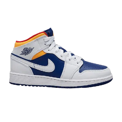 Pre-owned Air Jordan 1 Mid Gs 'white Deep Royal Blue'