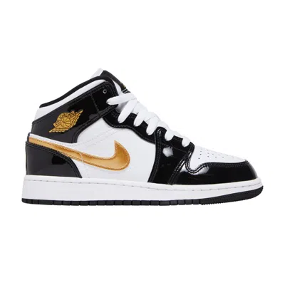 Pre-owned Air Jordan 1 Mid Patent Se Gs 'black Gold' | Kid's Size 5