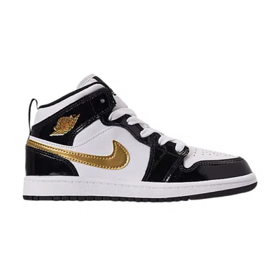 Pre-owned Air Jordan 1 Mid Patent Se Ps 'black Gold' | Kid's Size 10.5