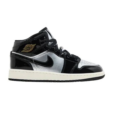 Pre-owned Air Jordan 1 Mid Se Gs 'black Metallic Silver' | Kid's Size 5.5