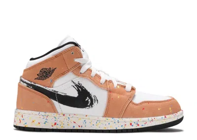 Air Jordan 1 Mid Se Gs 'brushstroke Paint Splatter' In White