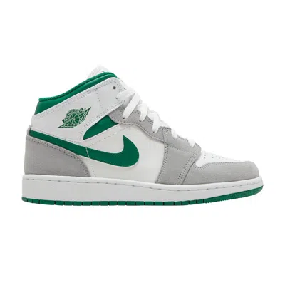 Pre-owned Air Jordan 1 Mid Se Gs 'grey Pine Green' | White | Kid's Size 3.5