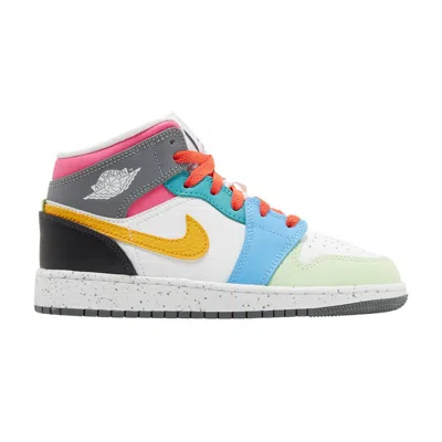 Pre-owned Air Jordan 1 Mid Se Gs 'multi-color' | White | Kid's Size 3.5