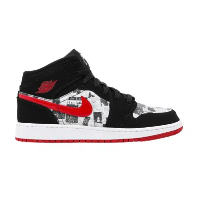 Pre-owned Air Jordan 1 Mid Se Gs 'newspaper Air Times' | Black | Kid's Size 5
