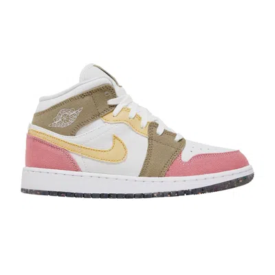 Pre-owned Air Jordan 1 Mid Se Gs 'pastel Grind' | White | Kid's Size 6.5
