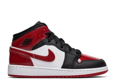 Air Jordan 1 Mid Se Gs 'patent Bred Toe' In Red