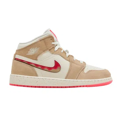 Pre-owned Air Jordan 1 Mid Se Gs 'peanut Butter & Jelly' | Cream | Kid's Size 6.5