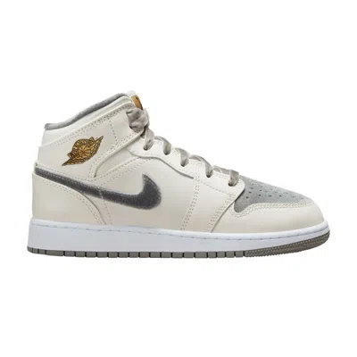Pre-owned Air Jordan 1 Mid Se Gs 'pewter Velvet Toe' | Cream | Kid's Size 3.5 In White