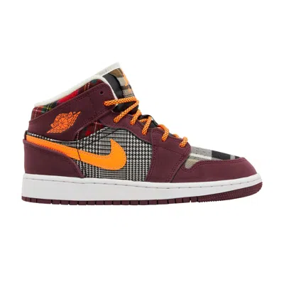 Pre-owned Air Jordan 1 Mid Se Gs 'plaid' | Red | Kid's Size 6.5