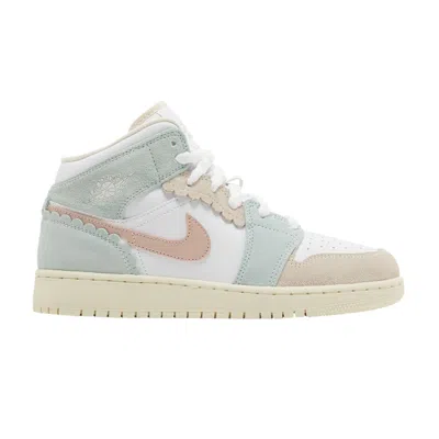 Pre-owned Air Jordan 1 Mid Se Gs 'scalloped Edge' | Green | Kid's Size 3.5