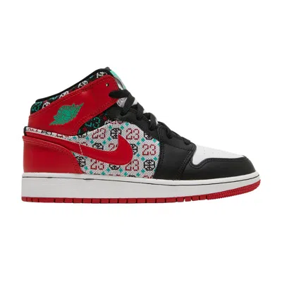 Pre-owned Air Jordan 1 Mid Se Gs 'ugly Christmas Sweater' | Red | Kid's Size 7