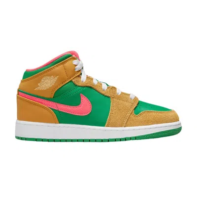 Pre-owned Air Jordan 1 Mid Se Gs 'wheat Watermelon' | Brown | Kid's Size 4