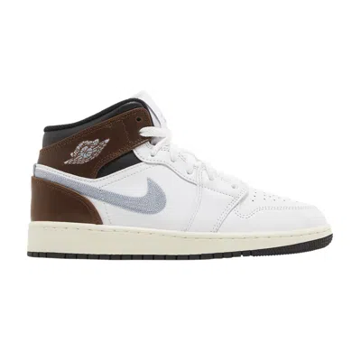 Pre-owned Air Jordan 1 Mid Se Gs 'white Blue Grey' | Kid's Size 3.5