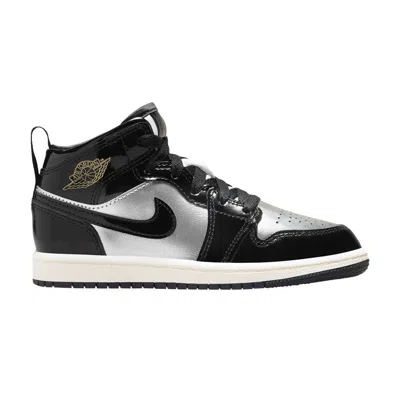 Pre-owned Air Jordan 1 Mid Se Ps 'black Metallic Silver' | Kid's Size 1
