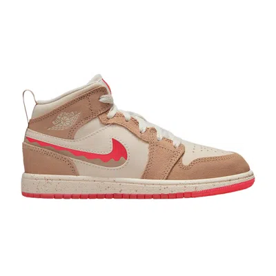Pre-owned Air Jordan 1 Mid Se Ps 'desert/pale Ivory/fusion Red' | Pink | Kid's Size 10.5