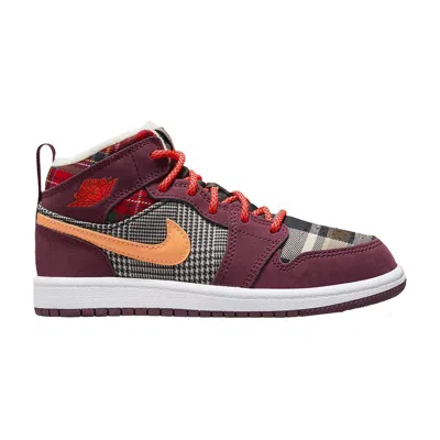 Pre-owned Air Jordan 1 Mid Se Ps 'plaid' | Red | Kid's Size 1