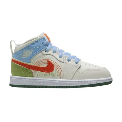 Pre-owned Air Jordan 1 Mid Se Ps 'stitch' | Cream | Kid's Size 3 In White