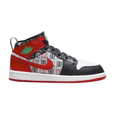 Pre-owned Air Jordan 1 Mid Se Ps 'ugly Christmas Sweater' | Red | Kid's Size 11