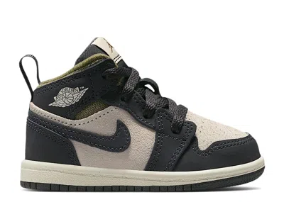 Air Jordan Babies'  1 Mid Se Td 'light Orewood Brown Medium Olive' In Gray