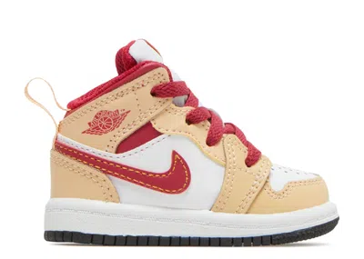 Air Jordan Babies'  1 Mid Td 'light Curry Cardinal Red' In Brown