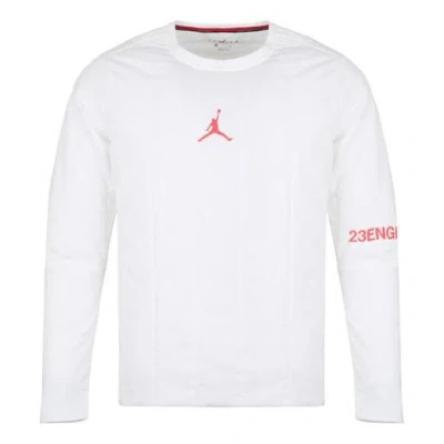 Air Jordan 23 Engineered Quilted Round Neck Pullover Logo Sports Long Sleeves White