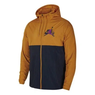 Air Jordan Alphabet Printing Basketball Colorblock Sports Hooded Jacket Black In Brown