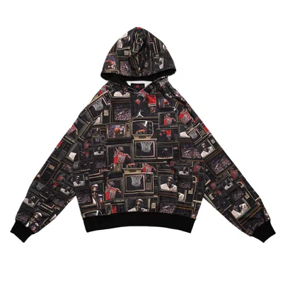 Pre-owned Air Jordan Brooklyn Fleece Printed Pullover Hoodie 'black/sail' | Men's Size Xs