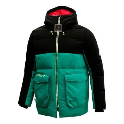 Air Jordan Casual Sports Hooded Stay Warm Down Jacket Black Green Colorblock
