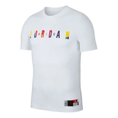 Air Jordan Colorful Round Neck Short Sleeve T-shirt Men's White In Multi