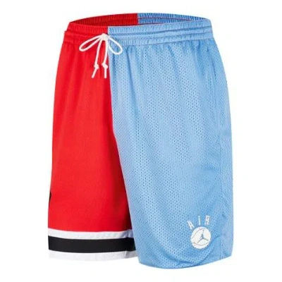 Air Jordan Drawstring Casual Sports Shorts Red Blue Splicing In Multi
