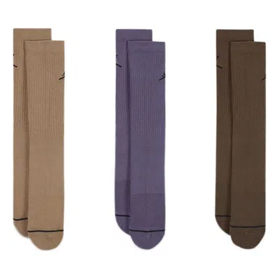 Air Jordan Everyday Crew Socks 3 Set 'tan Purple Brown' In Multi