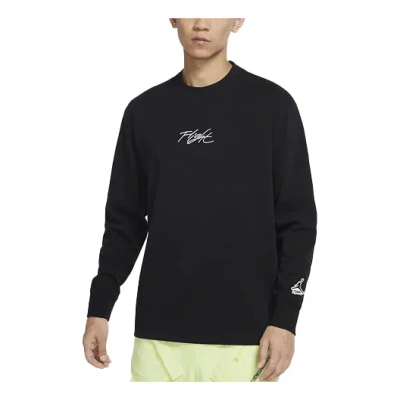 Air Jordan Flight Essentials Embroidered Alphabet Loose Round Neck Long Sleeves Black T-shirt