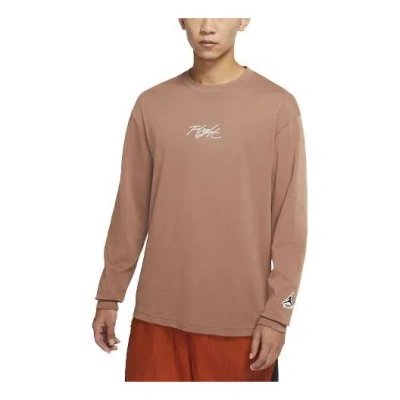 Air Jordan Flight Essentials Embroidered Alphabet Loose Round Neck Long Sleeves Brown T-shirt In Pink