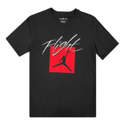 Air Jordan Flight Exercise Sportswear Logo Printed Crew Neck Short Sleeved Black
