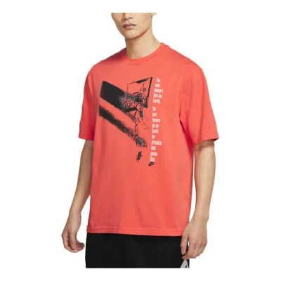 Air Jordan Flight Flying Man Printing Basketball Sports Short Sleeve Orange In Red
