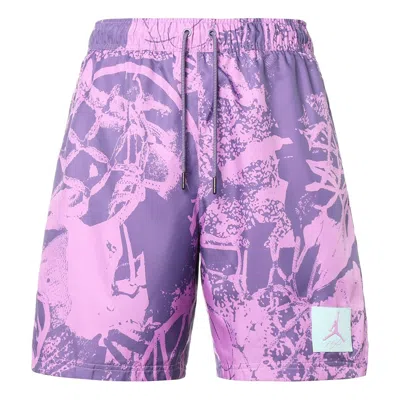 Air Jordan Flight Full Print Basketball Sports Woven Drawstring Shorts Purple In Multi