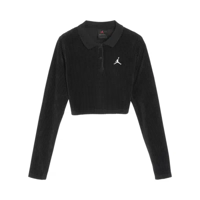 Pre-owned Air Jordan Flight Long-sleeve Velour Cropped Top 'black'