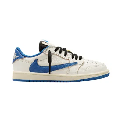 Pre-owned Air Jordan Fragment Design X Travis Scott X  1 Retro Low Og Sp Ps 'sail Military Blue' | Cream | Kid' In White