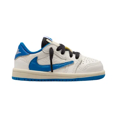 Pre-owned Air Jordan Fragment Design X Travis Scott X  1 Retro Low Og Sp Td 'sail Military Blue' | Cream | Infa In White
